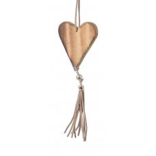 Χριστουγεννιάτικη Ξύλινη Καρδιά Καφέ, με Φούντα και Περίγραμμα από Στρας (21cm)